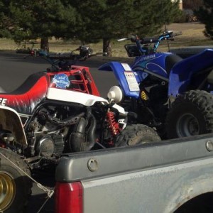His 1988 Banshee and my 2001 Blaster fit in the back of his 1990 Ford F-150.....CRAZY!!!    LOL!!!!    FUN!!!!