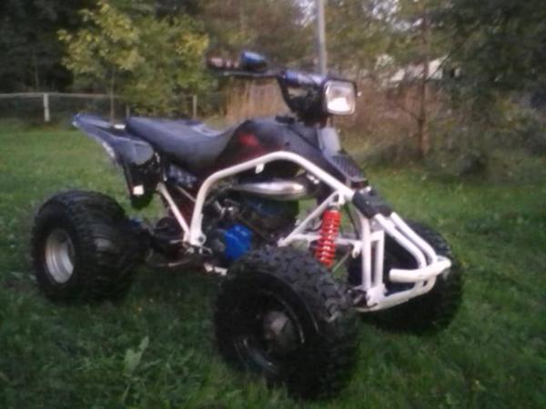 may 2011 88 blaster bought for $350 with a blown piston and hole in case, repaired the cases and rebuilt the motor. It was bone stock I added the fmf pipe and silencer at the time
