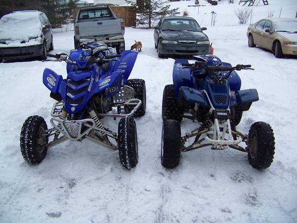 sorry pics are out of order but mine with my buddy's raptor 660